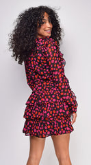 Anahi Black Floral Print Ruffle Mini Dress