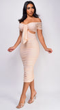 Oliviana Powder Pink Off Shoulder Midi Dress