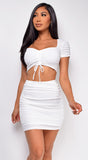 Avalon White Ruched Top & Skirt Set