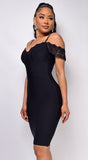 Novella Black Crochet Lace Off Shoulder Bandage Dress