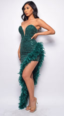 Naiya Green Sequin Feather Gown