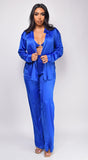 Yareli Royal Blue Satin Three Piece Set