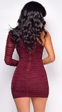 Malia Burgundy Red Metallic Mesh One Shoulder Dress
