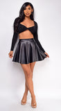 Alba Black PU Leather Skater Skirt