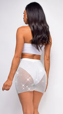 Bea White Jeweled rhinestone Cover Up Skirt back view on model