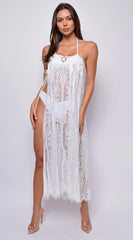 Mykonos White Premium Lace Sarong Cover Up Skirt Dress