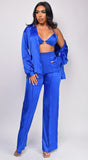 Yareli Royal Blue Satin Three Piece Set