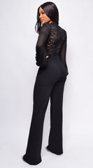 Nerine Black Crochet Lace Mesh Jumpsuit