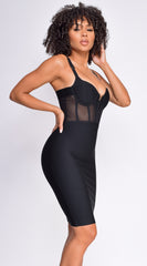 Casella Black V Neck Bustier Mesh Bandage Dress