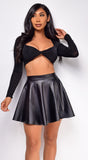 Alba Black PU Leather Skater Skirt
