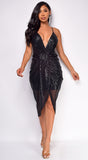 Seine Black Sequin Midi Dress