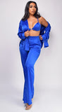 Yareli Royal Blue Satin Three Piece Set