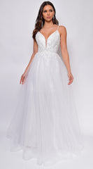 Brighton Off-White A-Line Layered Tulle Beaded Applique Bridal Gown