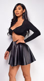 Alba Black PU Leather Skater Skirt