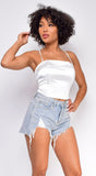 Aleena White Satin Criss Cross Crop Top