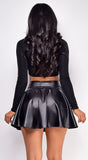 Alba Black PU Leather Skater Skirt