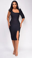 Delilah Black One Sleeve Bandage Midi Dress