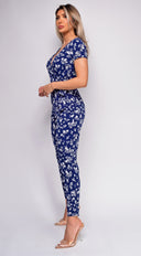 Konrad Blue Floral Print Jumpsuit close-up of floral print