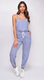 Alma Blue Sleeveless Drawstring Side Pocket Jumpsuit