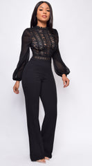 Nerine Black Crochet Lace Mesh Jumpsuit