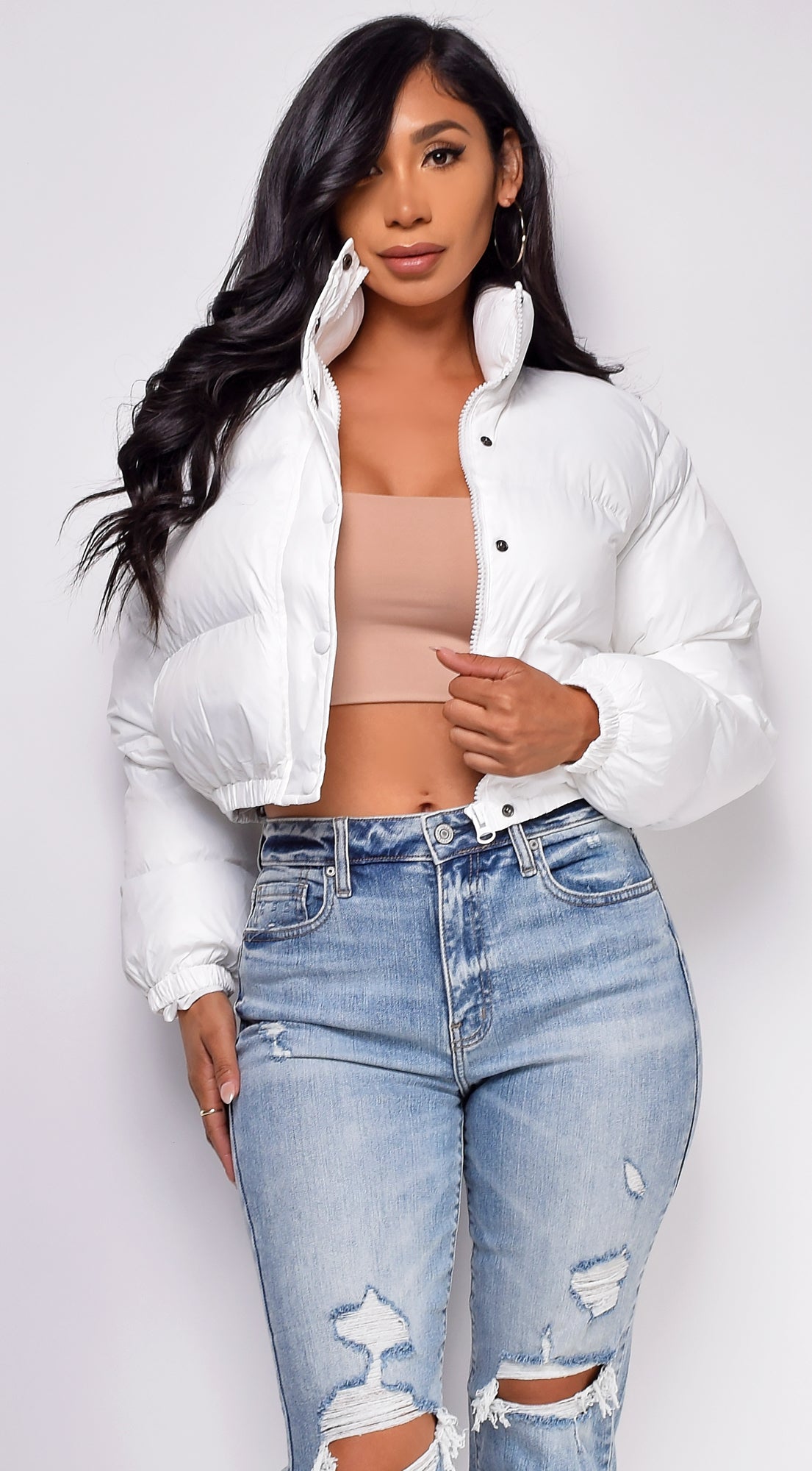 Miguel White Puffer Bomber Jacket