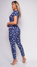 Konrad Blue Floral Print Jumpsuit