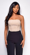 Araminta Beige Bandeau Mesh Corset Top