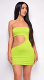 Kionia Lime Green Side Cut Out Tube Mini Dress