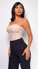 Araminta Beige Bandeau Mesh Corset Top