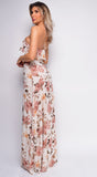 Arabella Light Beige Multi Floral Print Maxi Dress