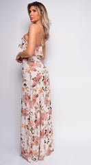 Arabella Light Beige Multi Floral Print Maxi Dress