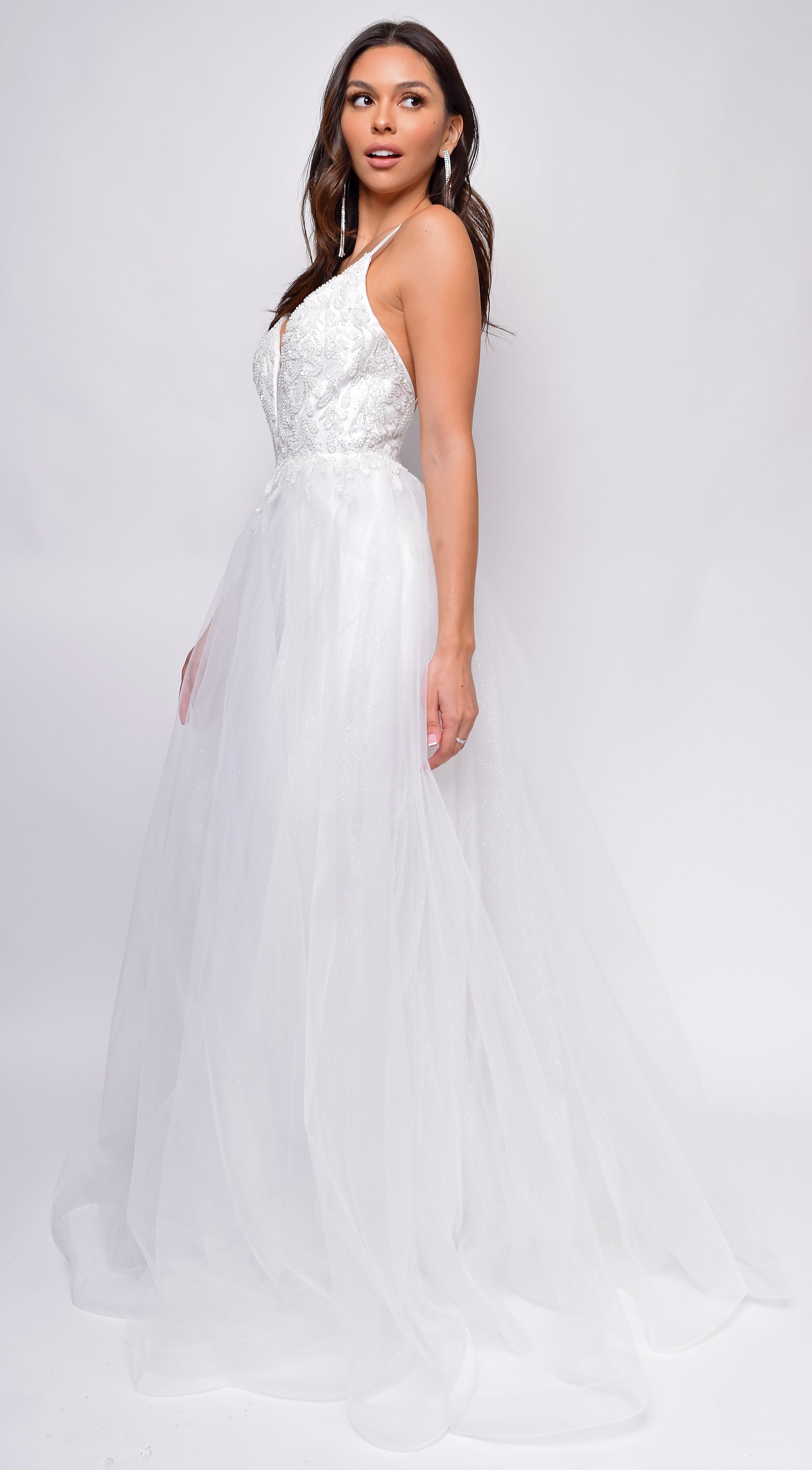 Brighton Off-White A-Line Layered Tulle Beaded Applique Bridal Gown