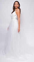 Brighton Off-White A-Line Layered Tulle Beaded Applique Bridal Gown