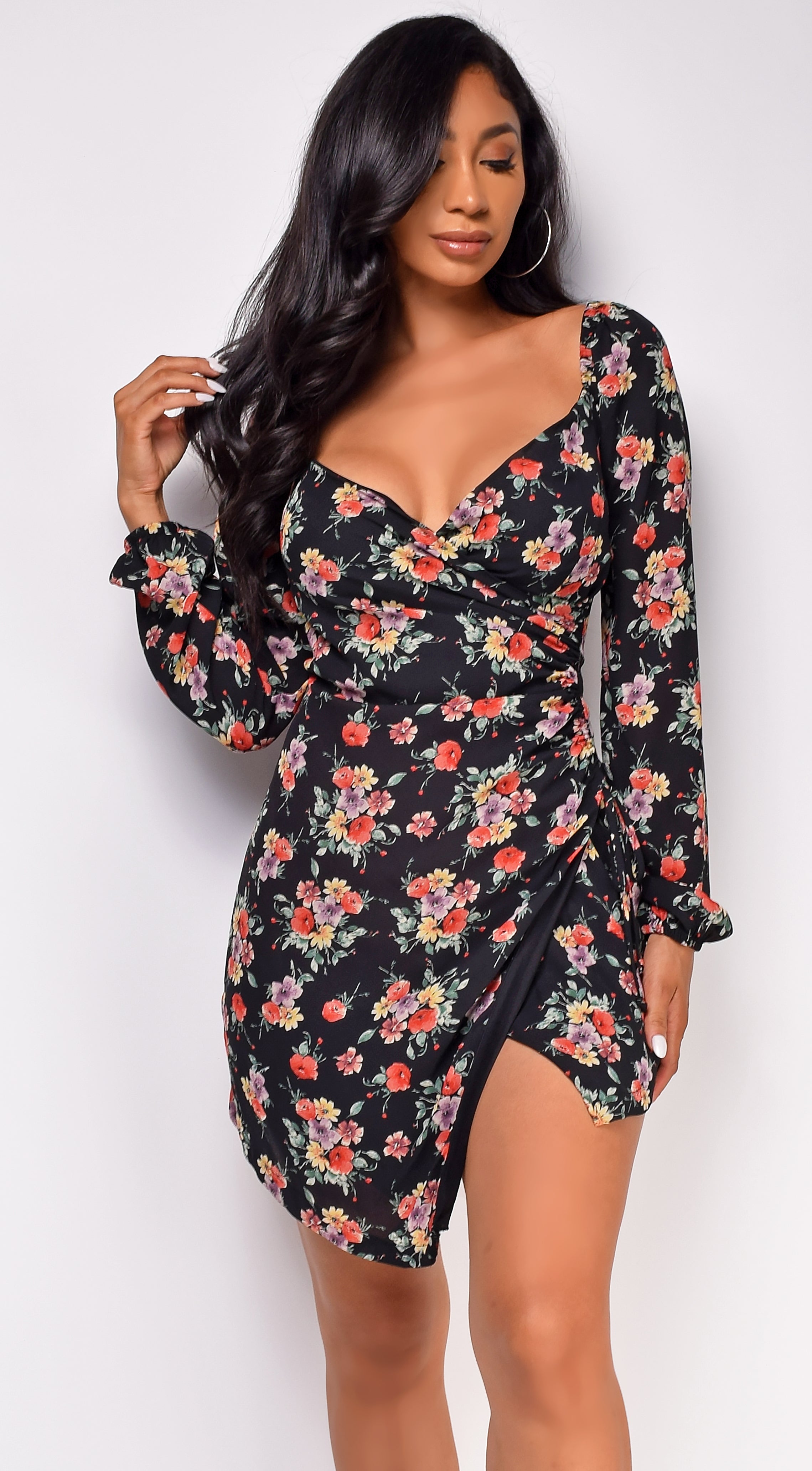 Gardenia Black Floral Print Mini Dress