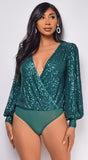 Devon Green Surplice Sequin Bodysuit