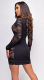 Beauden Black Beige Lace Detail Long Sleeve Mini Dress