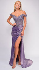 Winter Lavender Purple Off Shoulder Sequin Gown