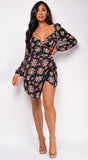 Gardenia Black Floral Print Mini Dress