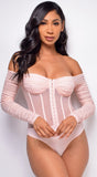Vieve Pink Mesh Corset Bodysuit