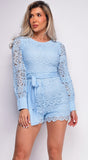 Enya Blue Crochet Lace Romper