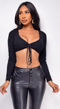 Lindy Black Long Sleeve Front Twist Crop Top