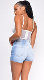 Elva White Mesh Ruched Cage Corset Top