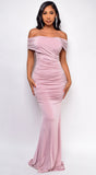 Divine Mauve Pink Off Shoulder Surplice Gown