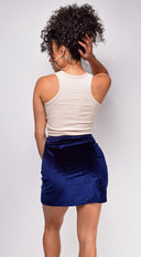 Jordan Navy Blue Velvet Mini Skirt close-up of velvet texture