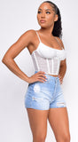 Elva White Mesh Ruched Cage Corset Top