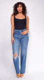 Nevis Mid Wash Blue Distressed Straight Leg Denim Jeans