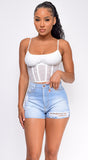 Elva White Mesh Ruched Cage Corset Top