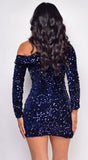 Alessia Navy Blue Off Shoulder Sequin Dress
