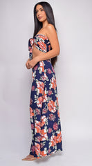 Maira Blue Coral Floral Front Tie Crop Top & Pants Set