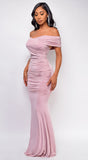 Divine Mauve Pink Off Shoulder Surplice Gown